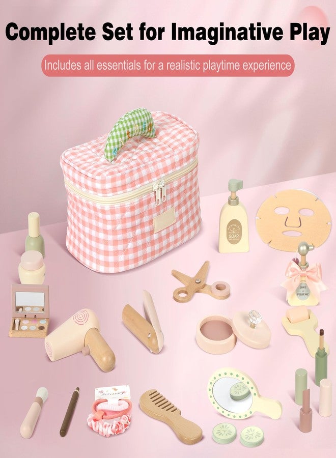 Pithfor Wooden Makeup Toy Set, Pretend Play Makeup Set for Kids Toddlers, Play Beauty Makeup Kit for Girls 3 4 5 6 7 Year Old - Image 2